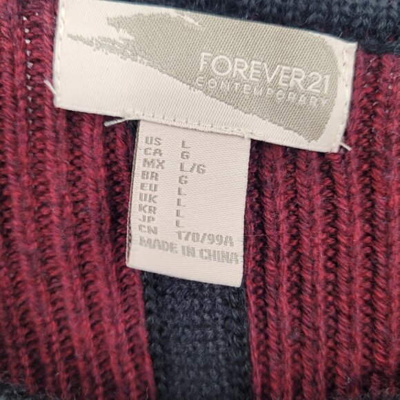 Forever 21 Burgundy Rib Knit Black Trimmed Cape Sweater Poncho - Picture 8 of 8